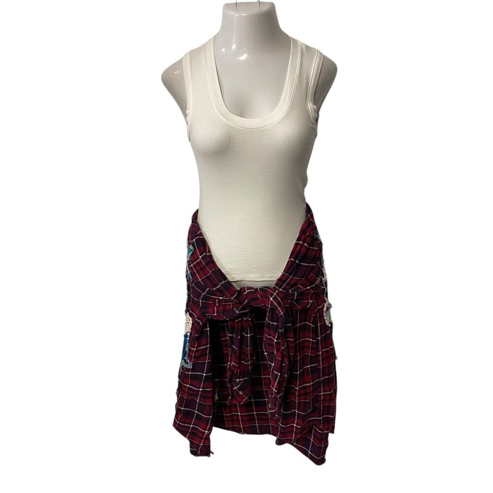 Upcycled Flannel Shirt Shacket Womens 1X Mechanic Grunge Patchwork Folk Art - Picture 13 of 16